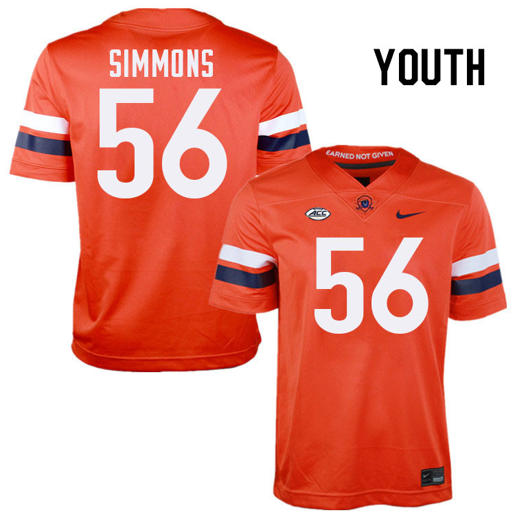 Youth Virginia Cavaliers #56 Tyler Simmons College Football Jerseys Stitched-Orange